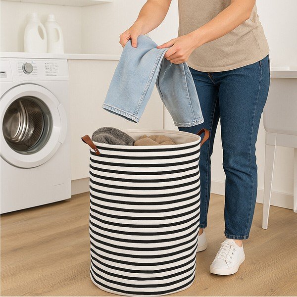 Coș de rufe alb-negru din material textil 54 l Stripe – Premier Housewares-image-3