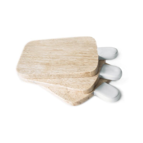Set 3 suporturi pahare din lemn cu mânere albe Tierra Bella Coaster, 12 x 14 cm