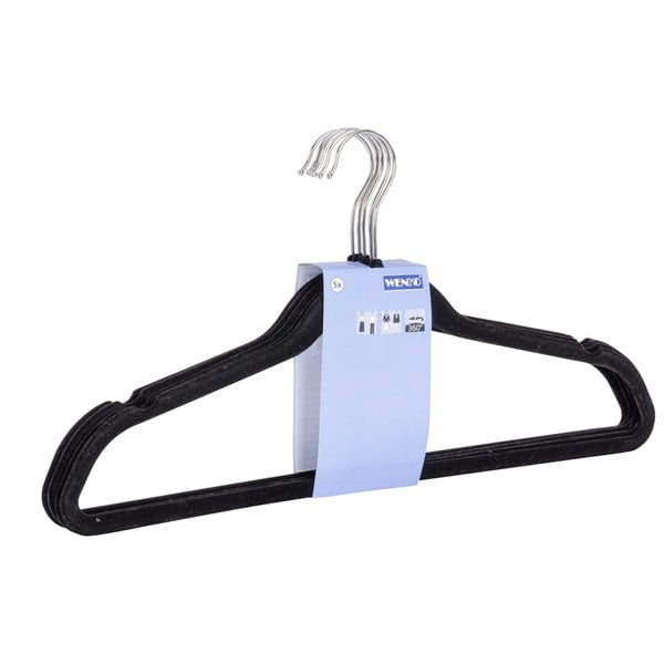 Set 5 umerașe din plastic pentru haine Wenko Flocking, negru-image-1