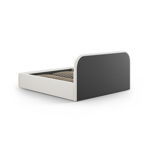 Pat matrimonial bej tapițat cu spațiu de depozitare cu somieră 160x200 cm Juno – Windsor & Co Sofas-image-4