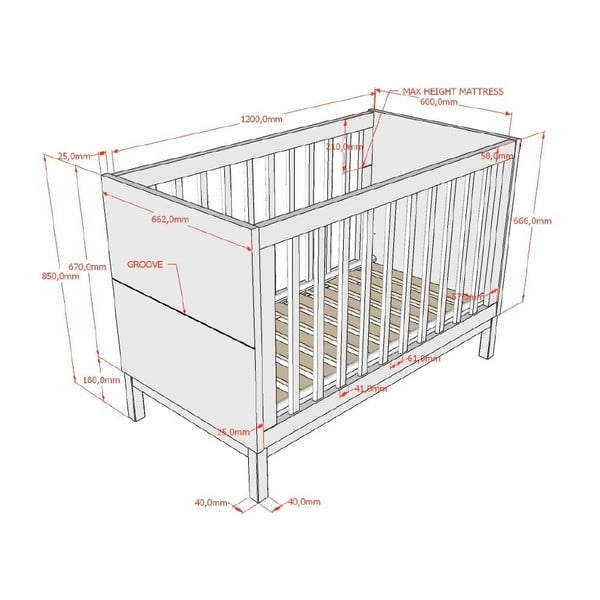 Pătuț alb din lemn de pin 60x120 cm Eva – Vipack-image-2