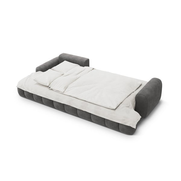 Colțar gri extensibil/cu spațiu de depozitare cu tapițerie din catifea (cu colț pe partea stângă/cu șezlong) Linz – Cosmopolitan Design-image-4