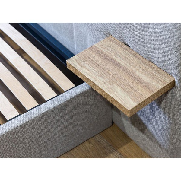 Pat matrimonial gri deschis tapițat cu spațiu de depozitare cu somieră 160x200 cm Blandine – Bobochic Paris-image-4