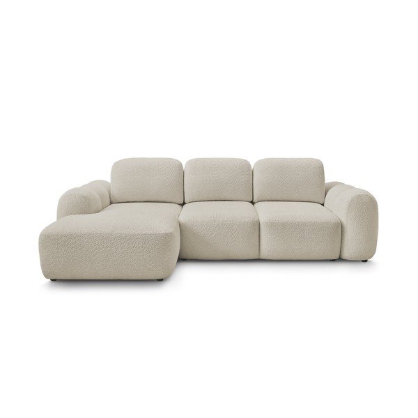 Colțar bej extensibil/cu spațiu de depozitare cu tapițerie din țesătură bouclé (cu colț pe partea stângă/cu șezlong) Montaigne – Bobochic Paris