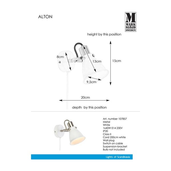 Aplică de perete Markslöjd Alton, alb-image-1