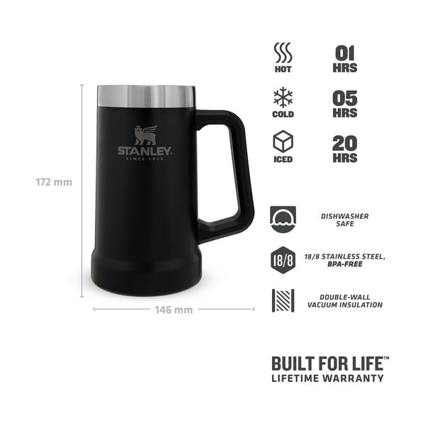 Cană termos neagră din oțel inoxidabil 700 ml The Big Grip Beer Stein Black – Stanley-image-4