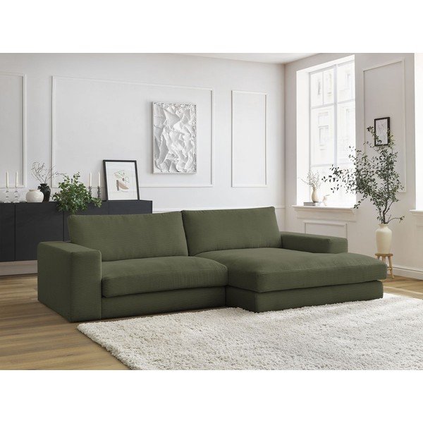 Colțar verde cu tapițerie din catifea reiată  (cu colț pe partea dreaptă/cu șezlong) Leonard – Bobochic Paris-image-3