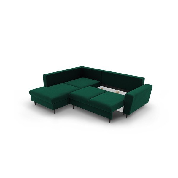 Colțar verde extensibil, cu spațiu de depozitare cu tapițerie din catifea (cu colț pe partea stângă-în formă de ”L”) Kyoto – Cosmopolitan Design-image-3