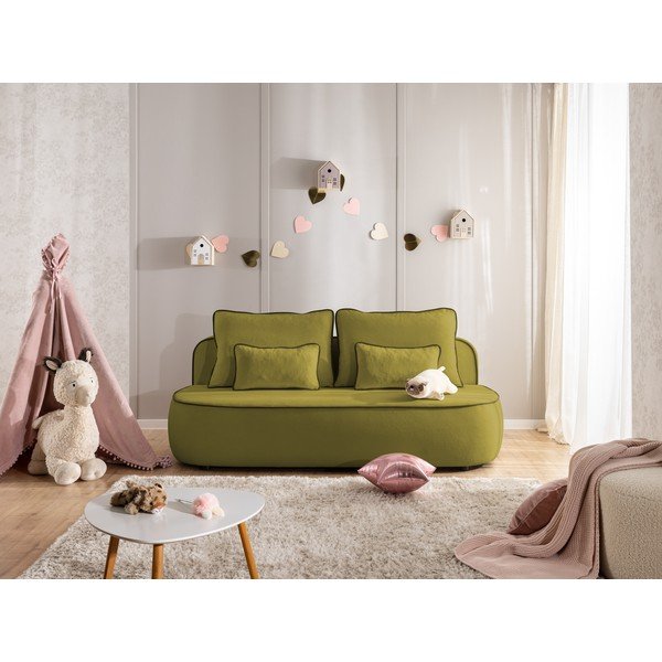 Canapea pentru copii verde/verde-închis extensibilă/cu spațiu de depozitare cu tapițerie din catifea 210 cm Saga – Ropez-image-1