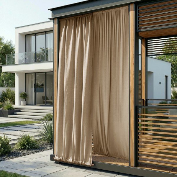 Draperie bej dimout (semi-opacă)/pentru exterior Calisto – Filumi