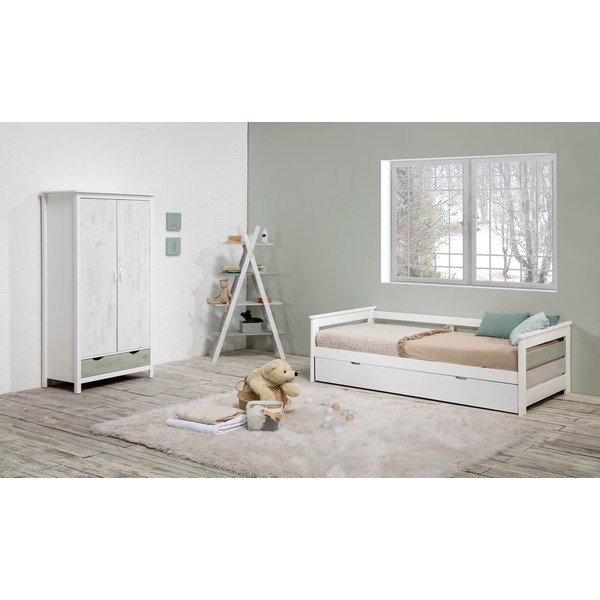 Bibliotecă cu construcție din lemn de pin pentru copii Marckeric Perle, alb-image-1