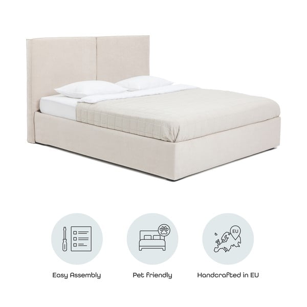 Pat matrimonial bej tapițat cu spațiu de depozitare cu somieră 180x200 cm Thessa Bold – Bonami Selection-image-4