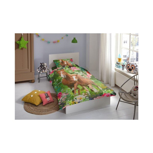 Lenjerie de pat din bumbac pentru copii Good Morning Foal, 140 x 200 cm-image-1