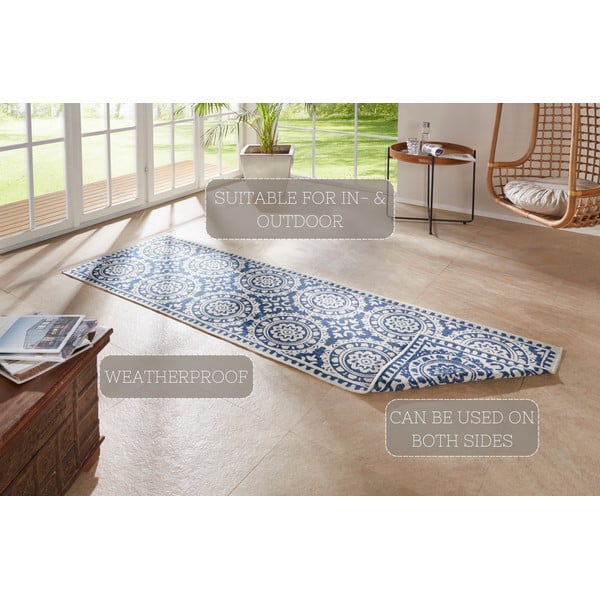 Covor adecvat pentru exterior NORTHRUGS Jardin, 80 x 350 cm, albastru-crem-image-4