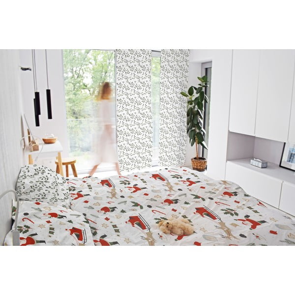 Draperie albă/verde din bumbac satinat 110x250 cm Santa Likes Mistletoe – Butter Kings-image-1