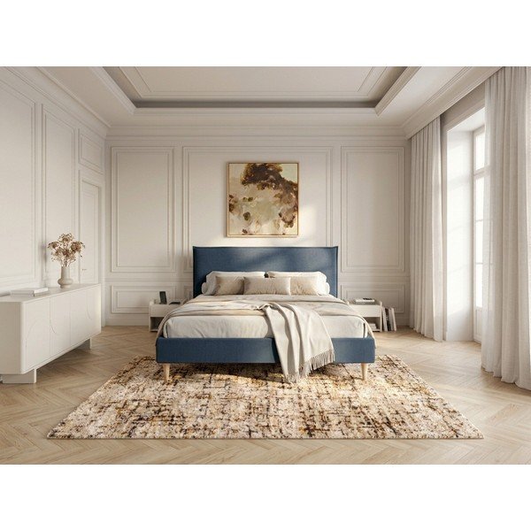 Pat matrimonial 160x200 cm albastru tapițat cu somieră Sary – Bobochic Paris-image-3