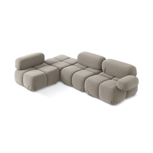 Colțar modular bej cu tapițerie din catifea (cu colț pe partea stângă) Lokua – Makamii-image-1