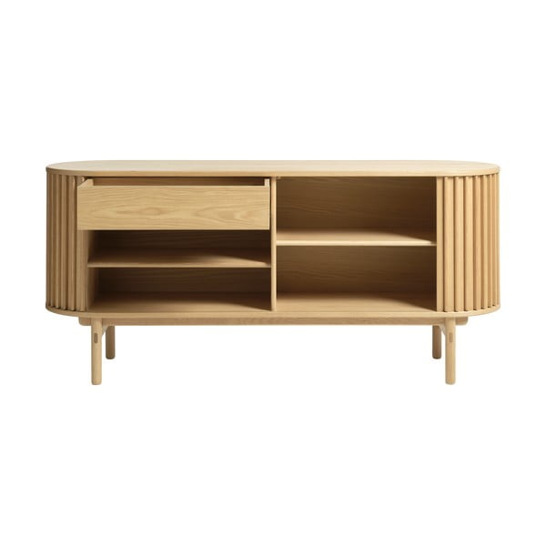 Comodă în culoare naturală joasă cu aspect de lemn de stejar 160x73 cm Carno – Unique Furniture-image-4