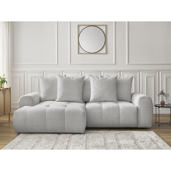 Colțar gri deschis extensibil/cu spațiu de depozitare cu tapițerie din chenille (cu colț pe partea stângă/cu șezlong) Roxelane – Bobochic Paris-image-1