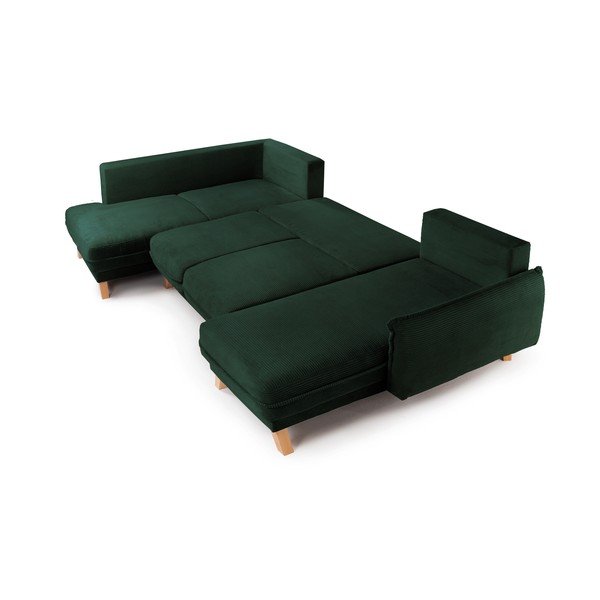 Colțar verde închis extensibil/cu spațiu de depozitare cu tapițerie din catifea reiată  (cu colț pe partea stângă/în formă de "U") Tori – Bonami Selection-image-3