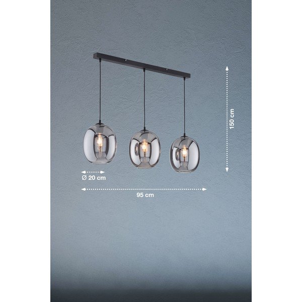 Lustră neagră cu abajur din sticlă Nayla – Fischer & Honsel-image-2