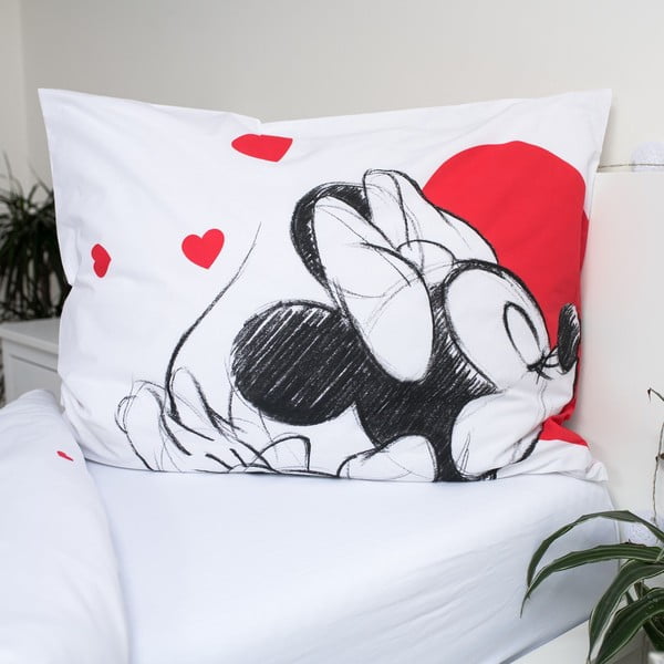 Lenjerie de pat pentru copii roșie-albă din bumbac pentru pat de o persoană 140x200 cm Mickey and Minnie "Love" – Jerry Fabrics-image-3
