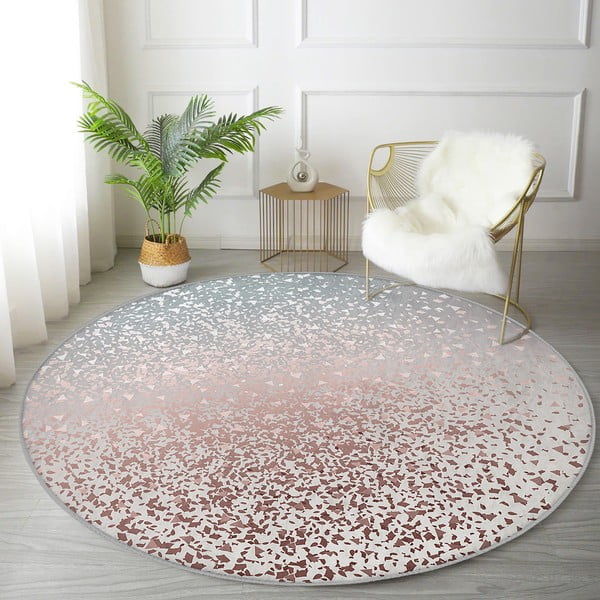 Covor rotund  gri-arămiu lavabil adecvat și  pentru aspiratoare robot   ø 120 cm Comfort – Mila Home-image-1