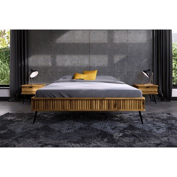 Pat matrimonial 180x200 cm din lemn de stejar Kula - The Beds-image-1
