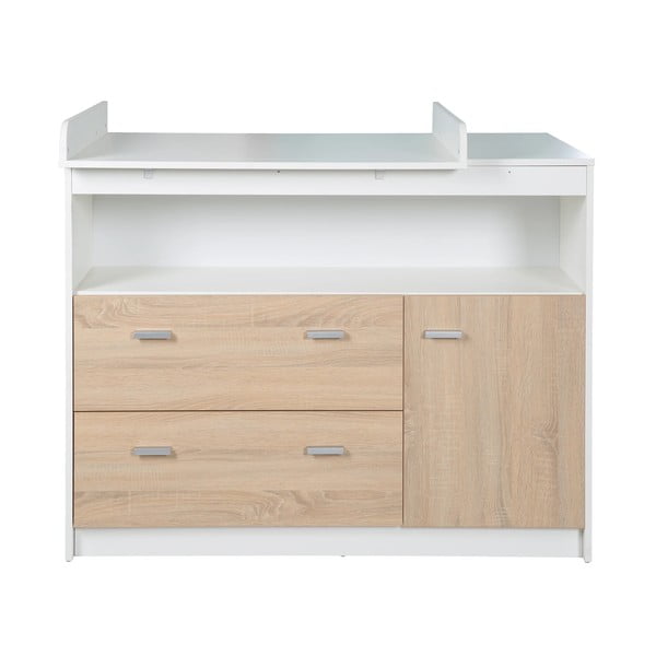 Comodă de copii albă/în culoare naturală joasă cu aspect de lemn de stejar cu masă de schimbat 117x98 cm Gabriella – Roba-image-2