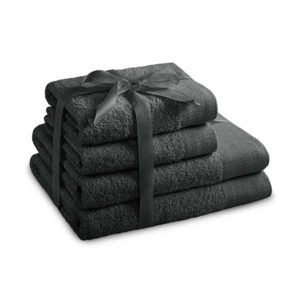 Prosoape de baie gri-închis 4 buc. din bumbac din frotir Amari – Restilo