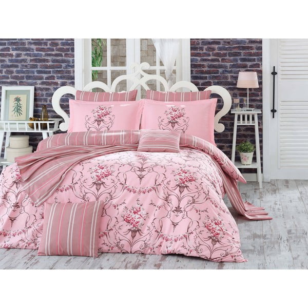 Lenjerie de pat cu cearșaf Ornella Pink, 200 x 220 cm