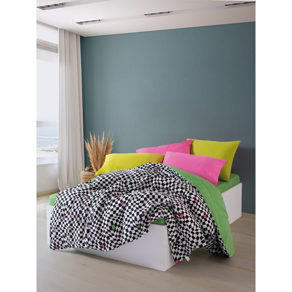 Lenjerie de pat alb-negru din bumbac ranforcé pentru pat dublu, extinsă, cu cearceaf inclus, cu 4 piese 200x220 cm Dazzle – Mijolnir-image-2