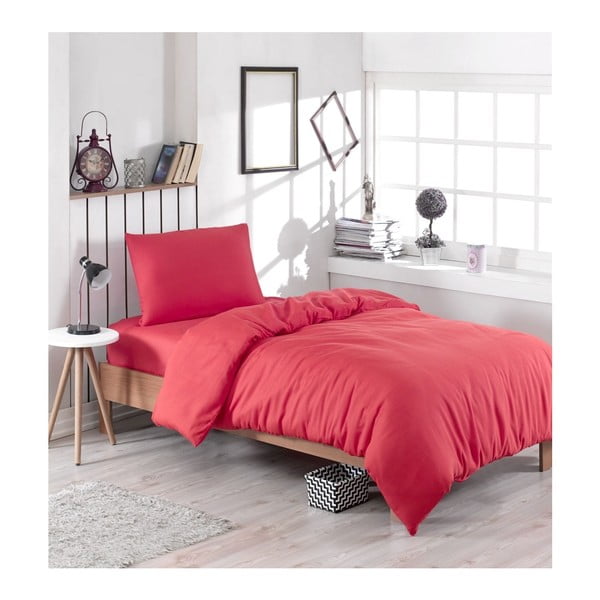 Lenjerie de pat din amestec de bumbac Paint, 140 x 200 cm, roșu