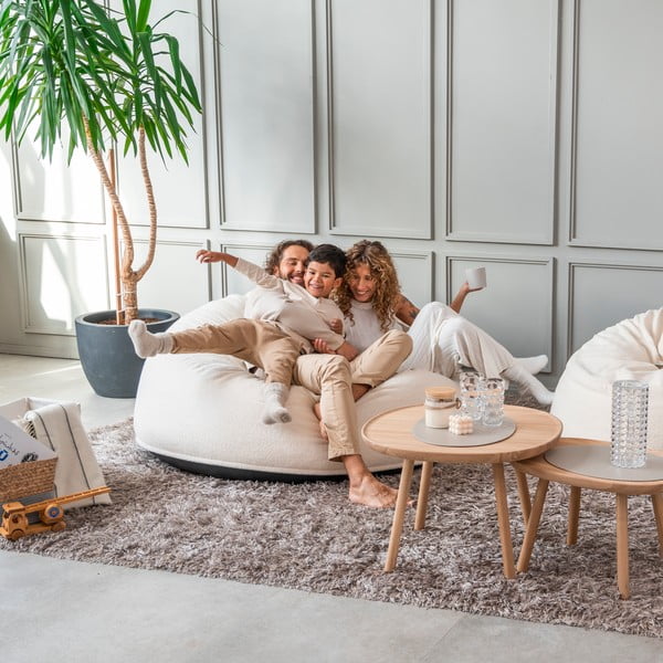 Fotoliu bean bag gri deschis cu tapițerie din țesătură bouclé Om 135 – SLOWDOWN-image-1