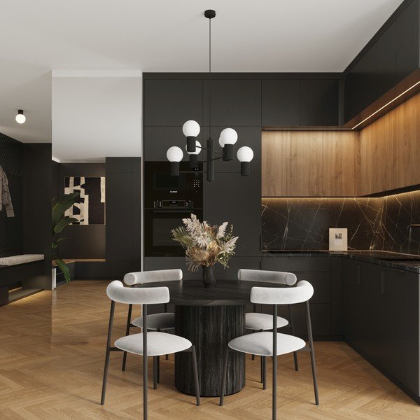 Lustră neagră cu abajur din sticlă Orbital – Sollux-image-2