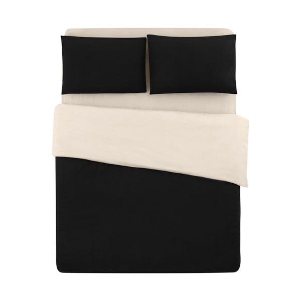 Lenjerie de pat neagră-crem din bumbac pentru pat dublu-extins și cearceaf 200x220 cm – Mila Home