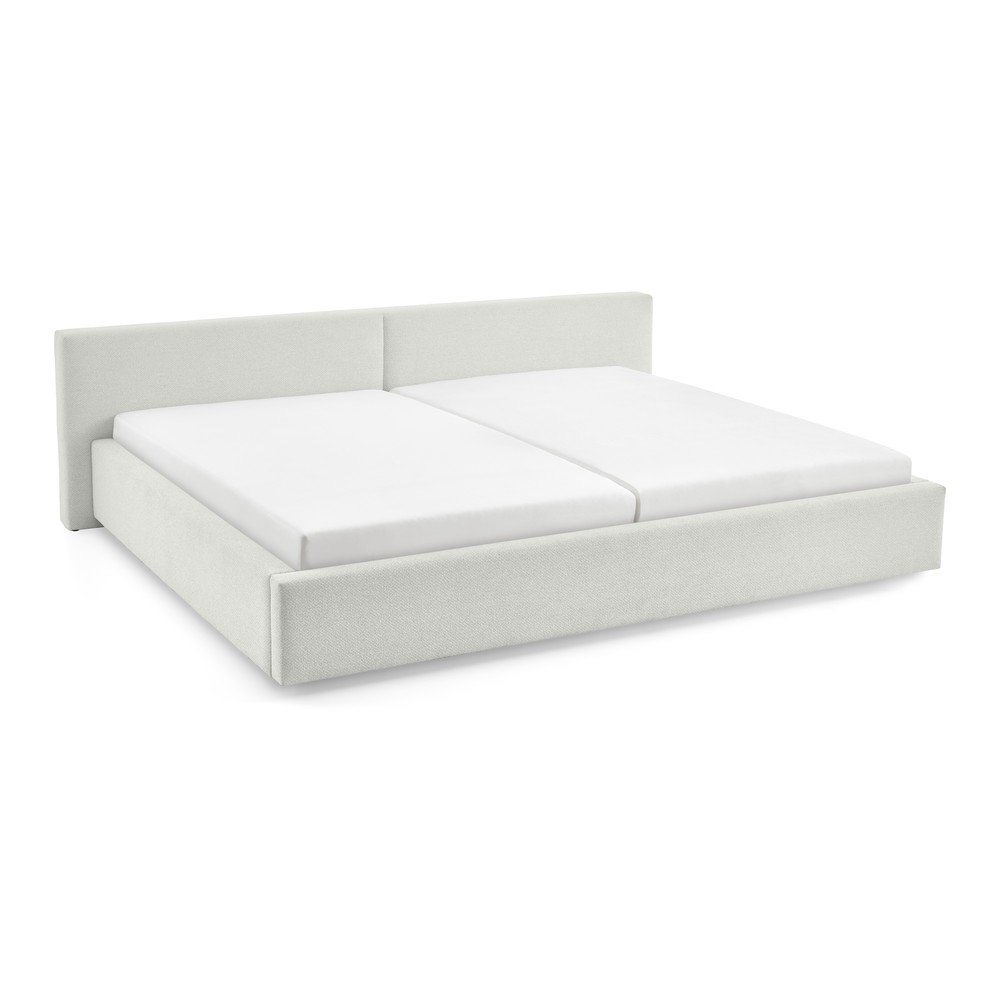 Pat matrimonial alb tapitat cu spatiu de depozitare cu somiera 200x240 cm Cube – Meise Möbel