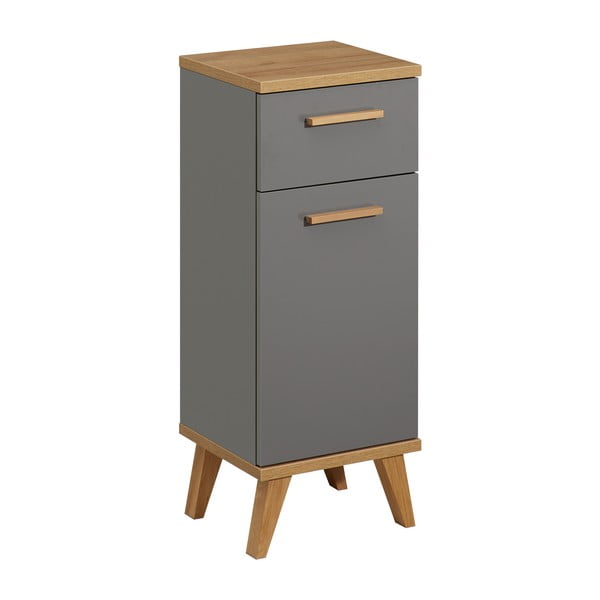 Dulap de baie gri jos cu aspect de lemn de stejar 35,5x89,5 cm Quickset 924 – Pelipal