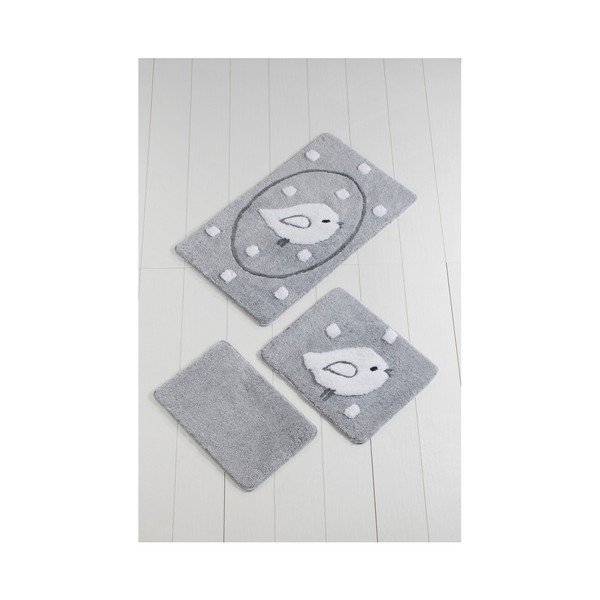 Set 3 covoare de baie Birdie, gri