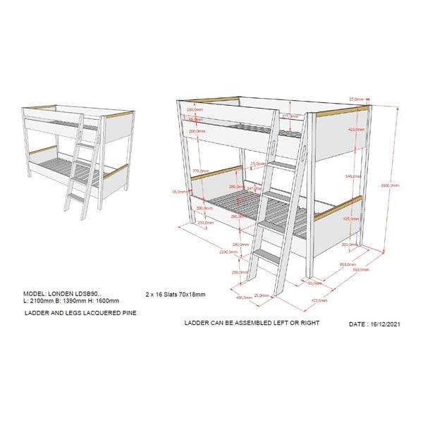 Pat supraetajat pentru copii Vipack London, 90 x 200 cm, alb-image-2