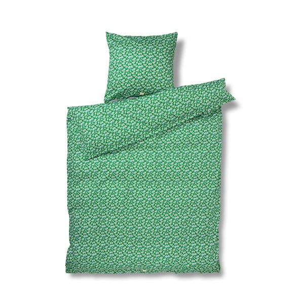 Lenjerie de pat verde din bumbac satinat pentru pat de o persoană/extinsă 140x220 cm Pleasantly – JUNA