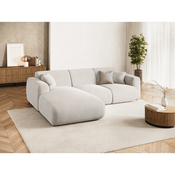 Colțar modular gri deschis cu tapițerie din catifea (cu colț pe partea stângă/cu șezlong) Molino – Micadoni -image-1
