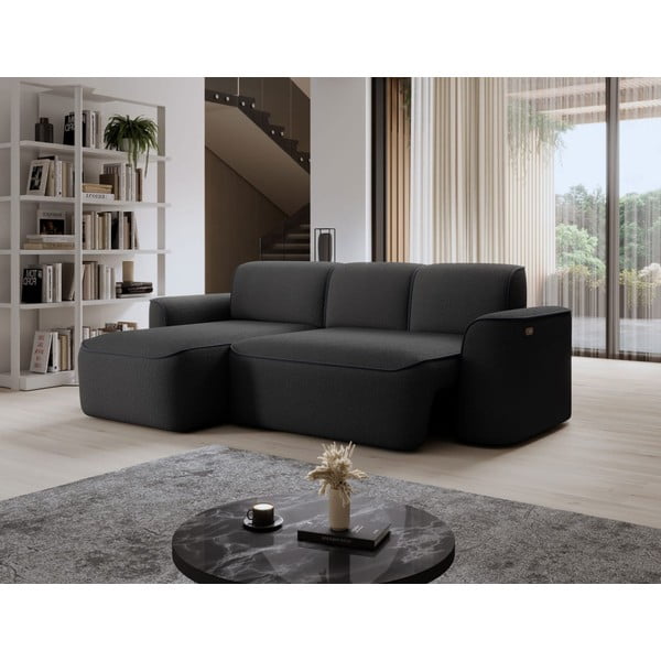 Colțar gri antracit cu tapițerie din țesătură bouclé (cu colț pe partea stângă/cu șezlong) Ume – ELTAP-image-4