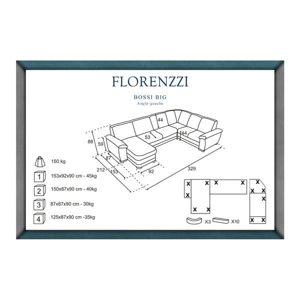 Colțar cu șezlong pe partea stângă Florenzzi Bossi Big, maro-image-1