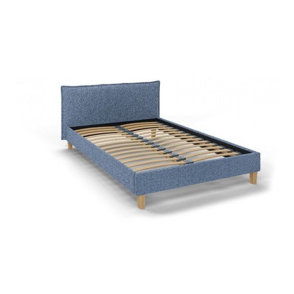 Pat matrimonial albastru cu tăblie și  somieră 140x200 cm Tina – Ropez