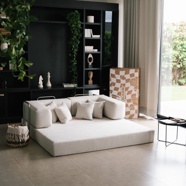 Canapea bej extensibilă cu tapițerie din țesătură bouclé 180 cm Bloom – TemaHome-image-1