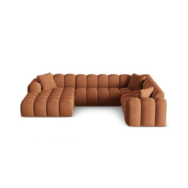 Colțar teracotă cu tapițerie din chenille (cu colț pe partea dreaptă/în formă de "U") Treno – Cosmopolitan Design