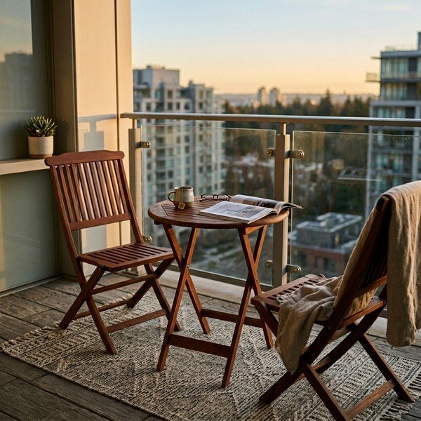 Set masă și 2 scaune din lemn de eucalipt pentru balcon Prague - Garden Pleasure-image-2