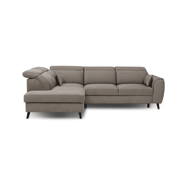 Colțar bej extensibil/cu spațiu de depozitare cu tapițerie din catifea (cu colț pe partea stângă/în formă de ”L”) Noble – ELTAP