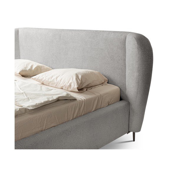 Pat matrimonial gri deschis tapițat cu somieră 160x200 cm Makana – Makamii-image-4